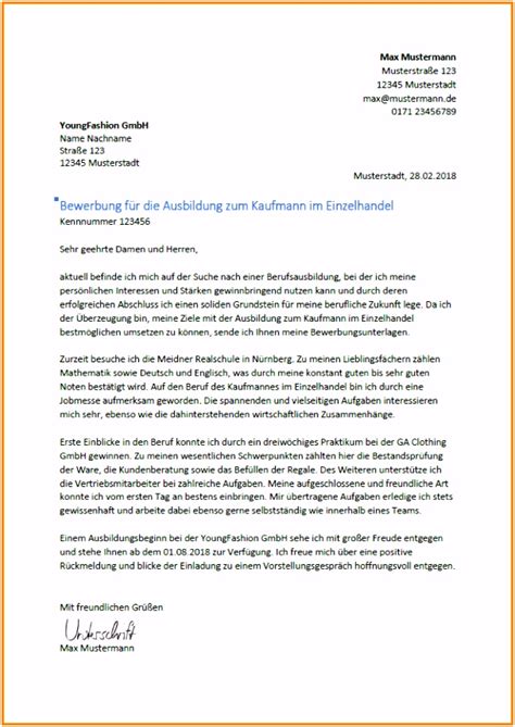 Musterbewerbung kaufmann im einzelhandel befristet. 7 Vorlage Bewerbung Ausbildung - SampleTemplatex1234 ...