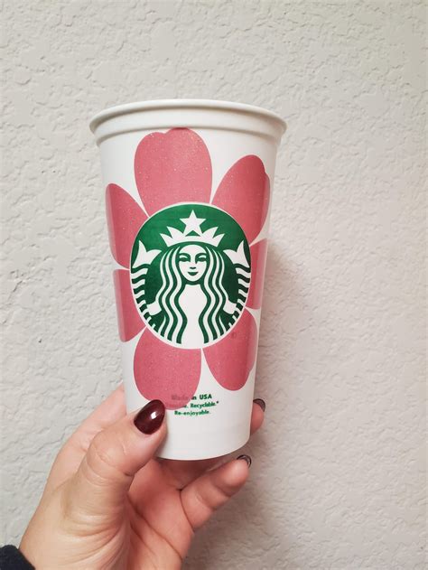 Pink Glitter Flower Grande Starbucks Hot Cup Etsy