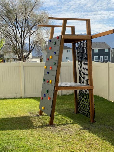 Diy Kids Climbing Wall And Platform Playground Backyard Diy Kids