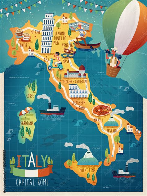 Italy Travel Map Stock Vector Adobe Stock