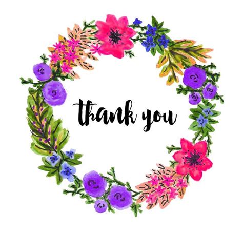 Thankyou Card Flower Wreath Aquarelle Card Sentiments Thank You