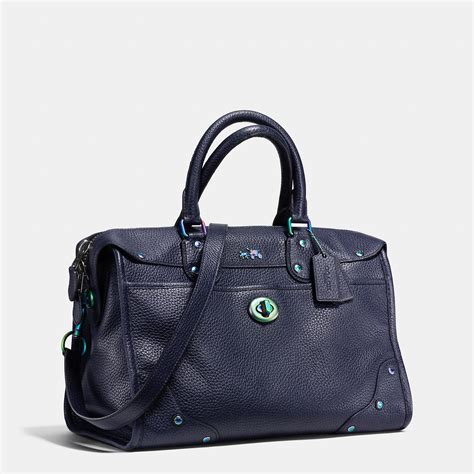 Lyst Coach Rhyder Satchel In Oil Slick Rivets Leather In Blue