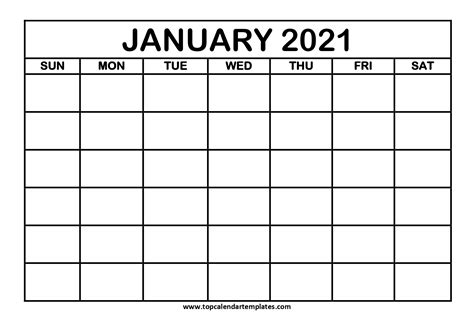 January 2021 Printable Calendar Monthly Templates