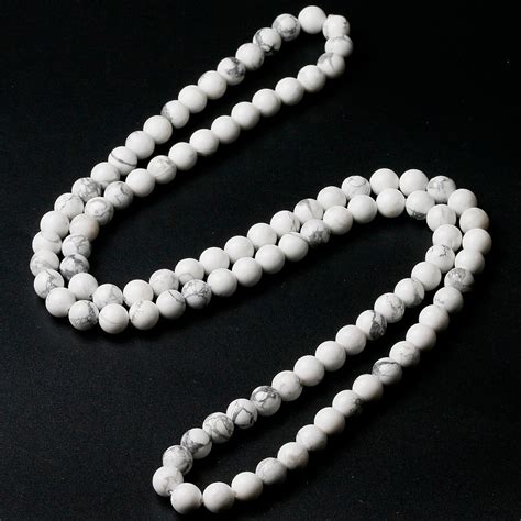 White Howlite Mens Stone 8mm Bead Necklace Fashion Natural Stone Women