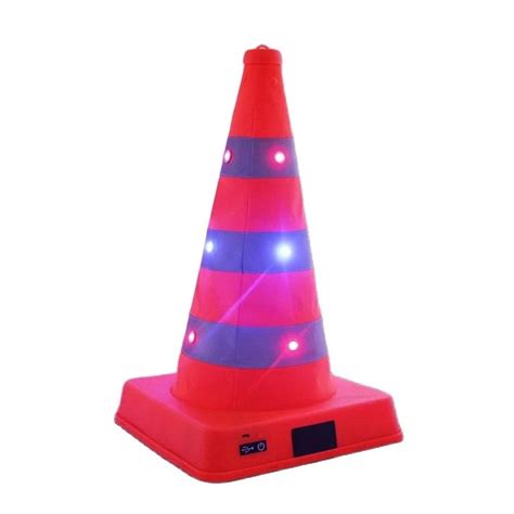 Double Warning Led Safety Road Cone 41cm Height Folding Roadblock