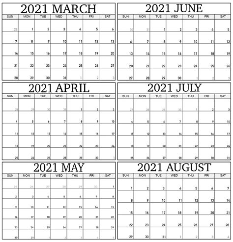 ← август → пн вт ср чт пт сб вс 1 2 3 4 5 6. March To August 2021 Calendar Word Printable PDF - Set ...