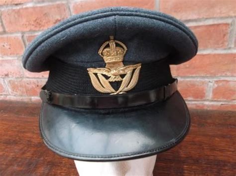 Ww2 Little Worn Warrant Officers Peak Cap With Brass Raf Kings Crown Badge