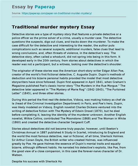 Traditional Murder Mystery Free Essay Example