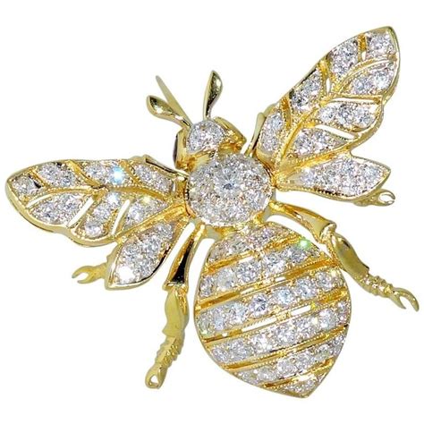Diamond Gold Bumble Bee Brooch Insect Jewelry Animal Jewelry Bee