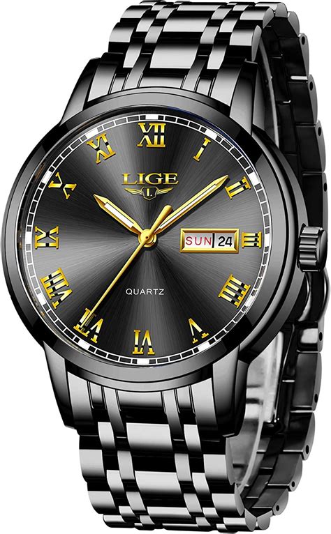 LIGE Watches Mens Waterproof Sports Quartz Watches Stainless Steel