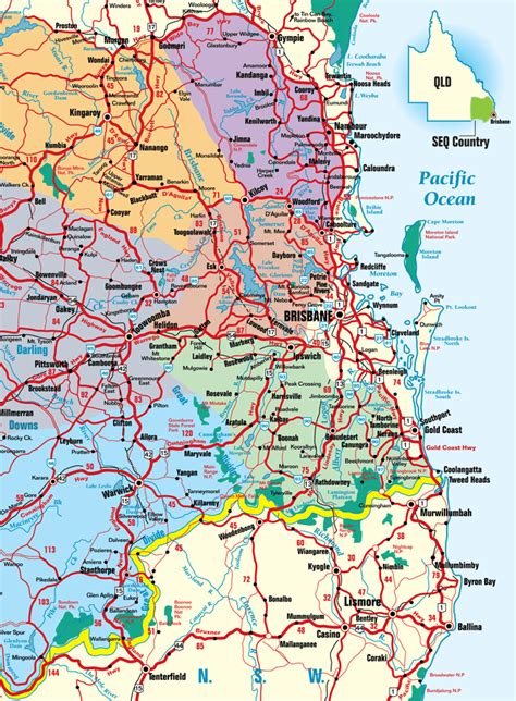 Southeast Queensland Highways Map Queensland Australia