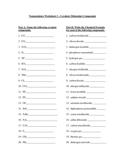 Naming Covalent Compounds Worksheet Answers — Db