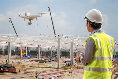 Premium Photo Drone Inspection Operator Inspecting Construction Site Control By Civil Engineer