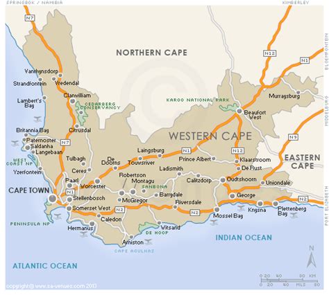 Western Cape Hybrid Physical Political Map
