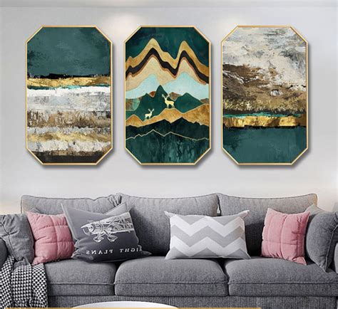 Octagon Canvas Painting Gold Frame Wall Art Print Picture For Etsy