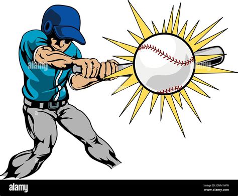 Illustration Of Baseball Player Swinging Bat To Hit Baseball Stock