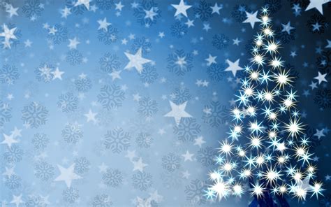 Stars In The Form Of A Christmas Tree On Snowflakes Background On