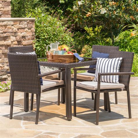 Noble House Multi-Brown 5-Piece Wicker Square Outdoor Dining Set with ...