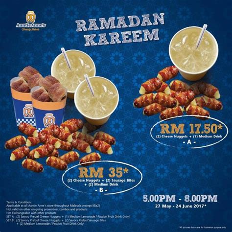 For current price and menu information, please contact the restaurant auntie anne's. Auntie Anne's Ramadan Kareem from RM17.50