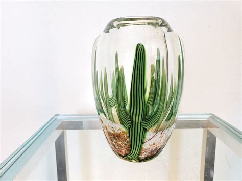 Orient And Flume Art Glass Vase Saguaro Cactus Artist Signed Etsy Art Glass Vase Glass Art