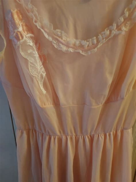 Vintage Pink Chiffon Nightgown Dress Lace Pandora Lingerie Sz 36