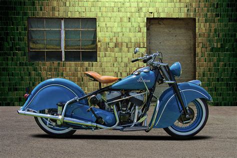 1948 Blue Indian Chief Motorcycle Photograph By Nick Gray