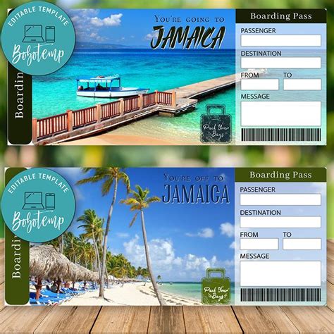 editable jamaica boarding pass instant download bobotemp jamaica travel jamaica vacation