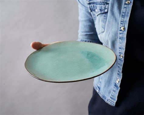 Turquoise Ceramic Dinnerware Set For One Dinner Plate Salad Etsy