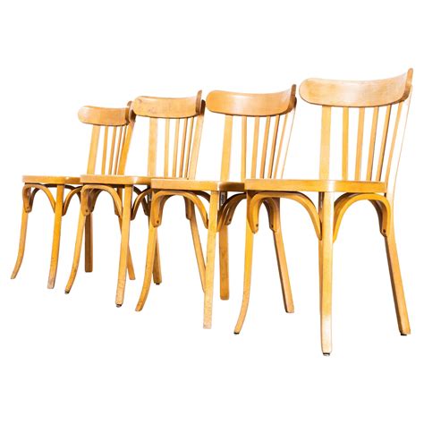 1950s French Baumann Blonde Beech Bentwood Dining Chairs Set Of Four