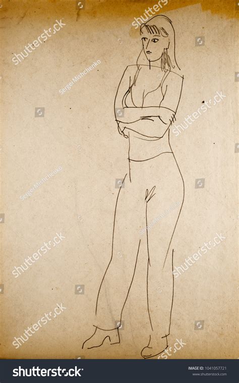 Pencil Drawing On Paper Naked Girl 스톡 일러스트 1041057721 Shutterstock