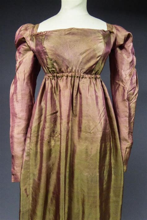 A Regency French Changing Taffetas Silk Day Dress Napoleonic Era