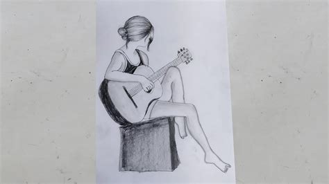 How To Draw A Alone Girl With Guitar Step By Step Pencil Sketch