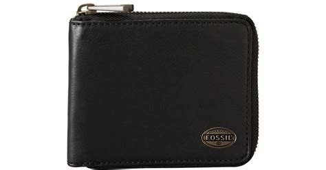 Fossil Estate Leather Zip Around Bifold Wallet In Black For Men Lyst