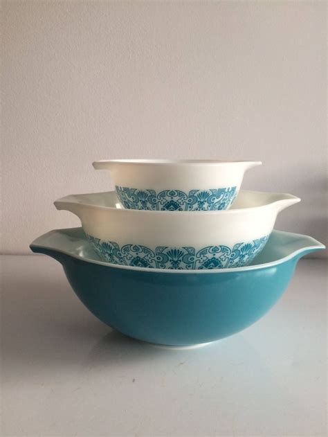 Vintage Pyrex Blue Horizon Cinderella Bowls Set Of Etsy