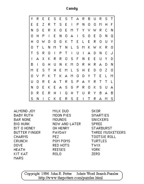 Johns Word Search Puzzles Candy