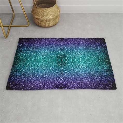 Aqua Blue Ombre Faux Glitter Sparkles Rug By Pldesign Society6