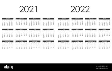 Calendario 2021 2022 La Semana Comienza El Lunes Ilustración Vectorial Diseño Plano Imagen