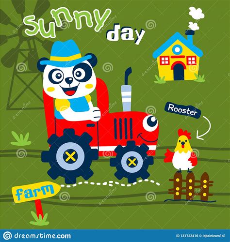 Panda The Farmer Funny Animal Cartoonvector Illustration Stock Vector