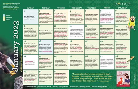 Childrens Activity Calendar January 2023 Demcos Ideas And Inspiration