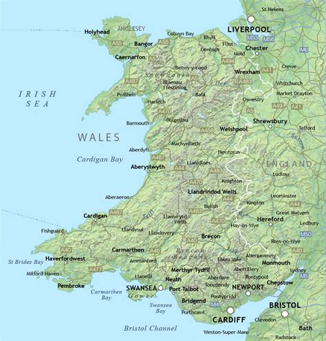 Large Detailed Map Of Wales With Relief Roads And Cit