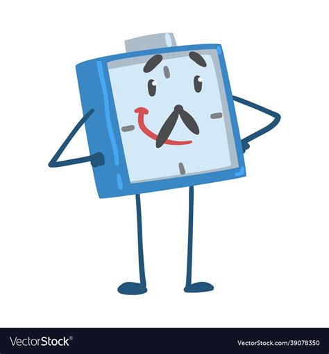 Blue Smiling Alarm Clock Character Standing Vector Image