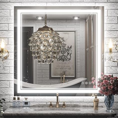 Keonjinn Bathroom Led Mirror 36” X 36” Frontlit And Backlit Stepless 3