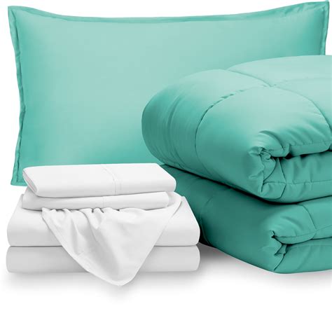 Bare Home 5 Piece Bed In A Bag Twin Xl Turquoise With White Sheet Set