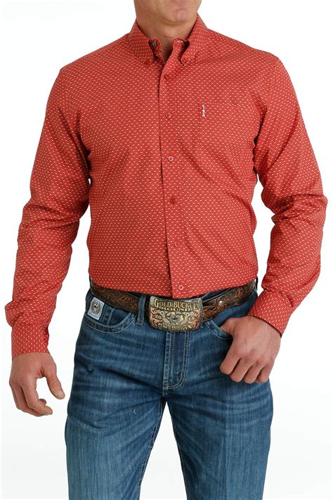 Cinch Jeans Mens Modern Fit Button Down Western Shirt Red