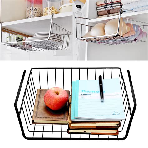 With it's 2 tier design, not only can you store accessories on and under the rack, but also dinnerware can be easily removed and placed back on rack thanks to the open design. Storage Bin under Shelf Rack Cabinet Basket Organizer ...