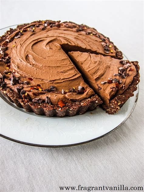 It's great for a dinner party because it looks so pretty, everyone gets their own this chocolate mousse is thick, rich, creamy, and a perfect dessert for entertaining! Vegan Chocolate Chili Mousse Tart | Fragrant Vanilla Cake