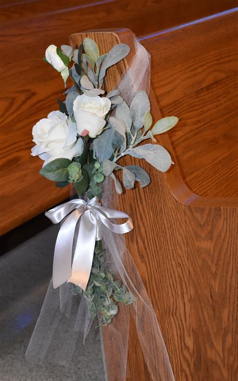 White Rose And Eucalyptus Wedding Aisle Decorpew Markers Wedding