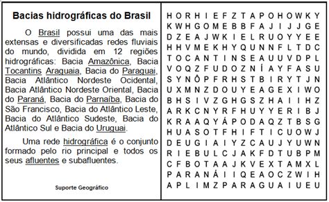 CAÇA PALAVRAS BACIAS HIDROGRÁFICAS DO BRASIL