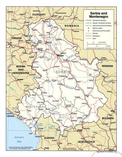 Large Scale Political Map Of Serbia And Montenegro With Roads