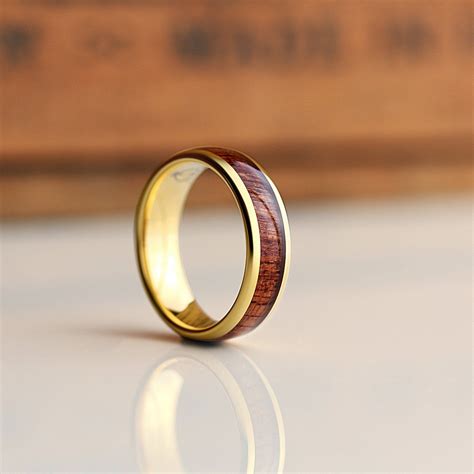 Wood Class Yellow Gold And Rosewood Ring Wood Wedding Ring Wooden